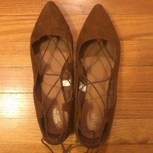 Suede wrap around flats